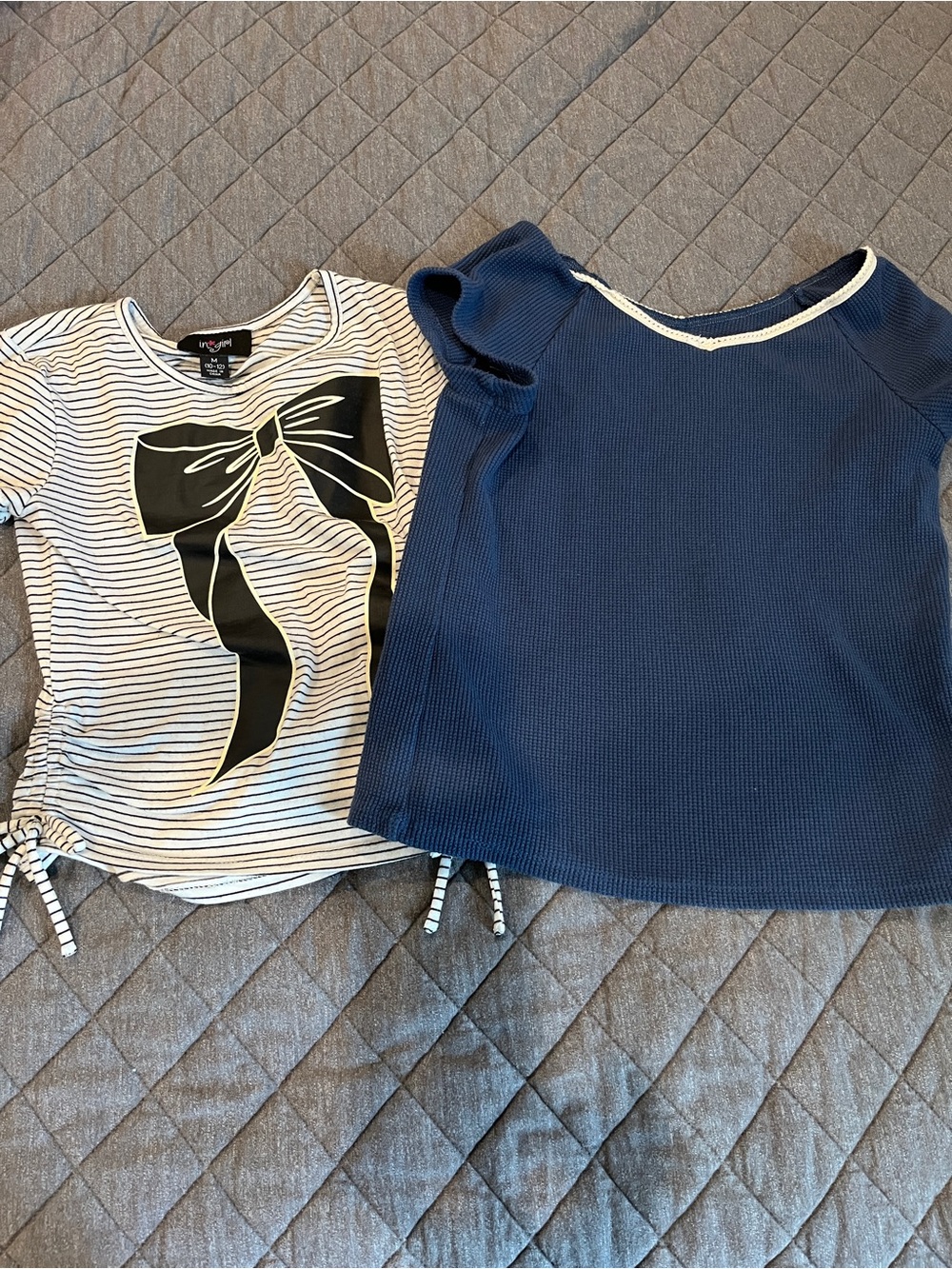 Navy Short-Sleeve Top & Black-Graphic Stripe Tee - Kids (2-Pack)